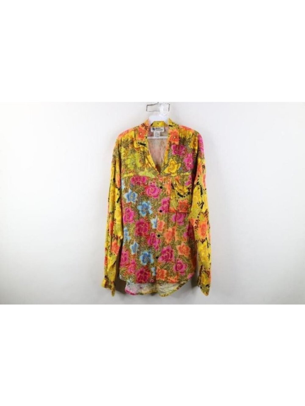 Vtg 90s Streetwear Womens One Size Rayon Gabardine Beaded Flower Button Shirt